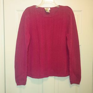Talbots Long Sleeve Dark Pink Pullover Sweater Size Large 100% Mercerized Cotton